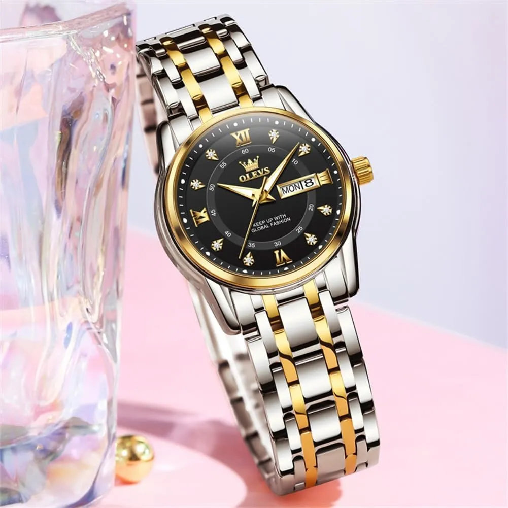 Easy Reader Day Date Ladies Wrist Watches OLEVS Women Watches Gold Silver Stainless Steel Waterproof Analog tentacle anathema dread recruit renounce Large 