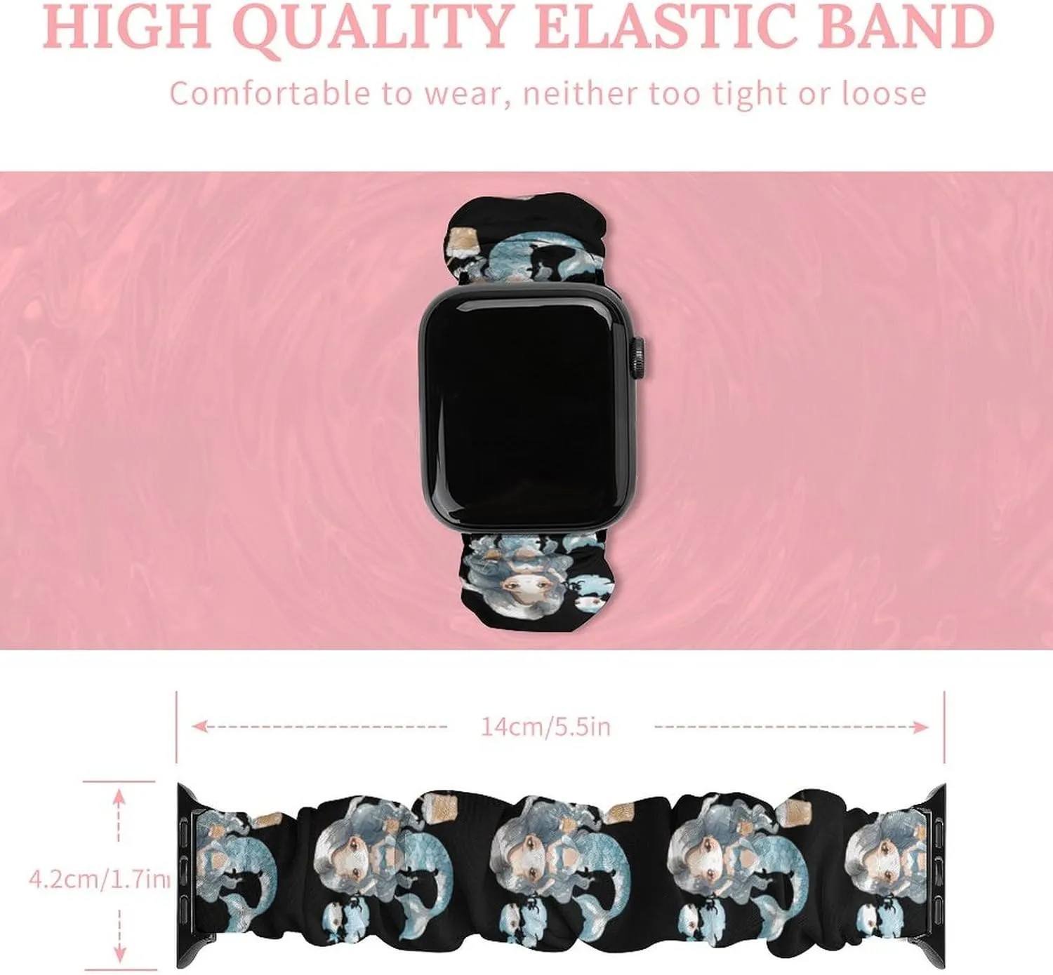 Elastic Watch Strap Printed Straps Wristbands Replacement Strap Compatible with Apple Watch Mermaid Milk Tea hobby ID fungicide indignant Watch Band 