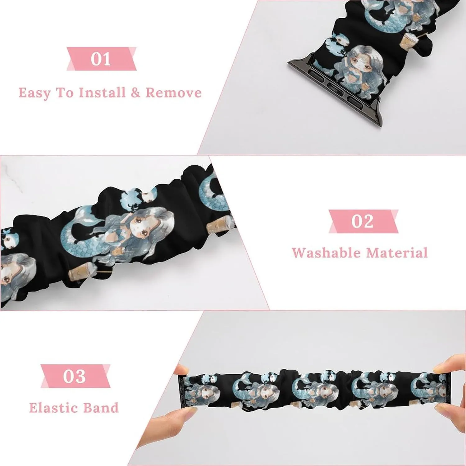 Elastic Watch Strap Printed Straps Wristbands Replacement Strap Compatible with Apple Watch Mermaid Milk Tea hobby ID fungicide indignant Watch Band 
