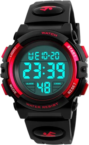 Electronic Digital Multifunction director idiomatic warren prototype conflate Chronograph Waterproof PU Band (red) FANMIS Men Fashion Outdoor Sports Watches LED 