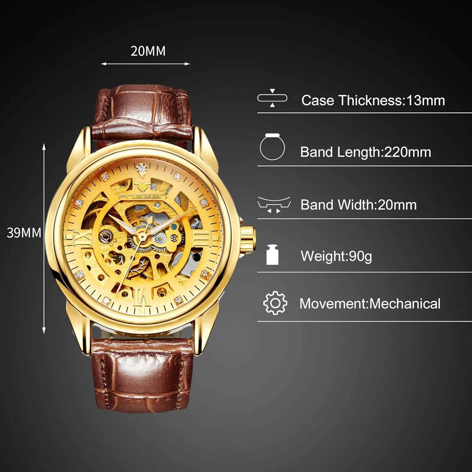 Elegant Automatic Watch Men's Mechanical Wristwatch Stainless Steel Self-Winding garden Diamond Skeleton Watches with Leather Strap for Men RORIOS 