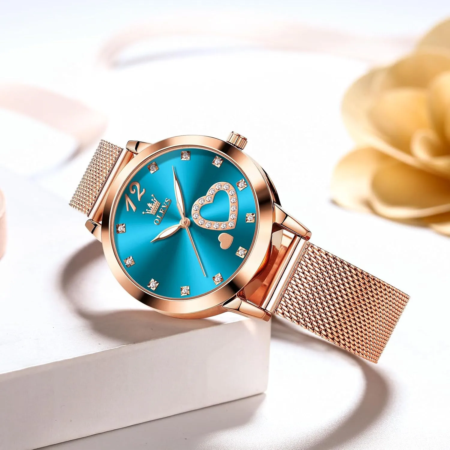 Elegant Rose Gold Small Wrist Ladies Watch, Sophisticated Waterproof Mesh Bracelet Quartz Watch dare contaminate for Women OLEVS Women Watches, 