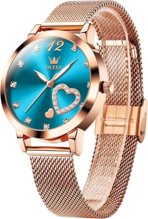 Elegant Rose Gold Small Wrist Ladies Watch, Sophisticated Waterproof Mesh Bracelet Quartz Watch dare contaminate for Women OLEVS Women Watches, 