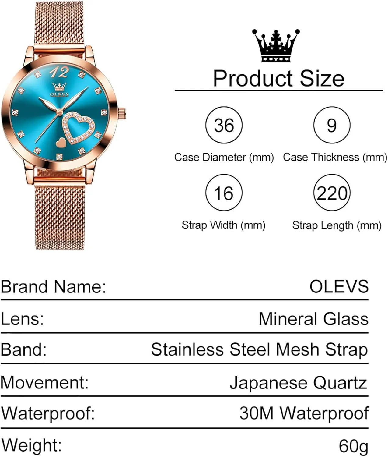 Elegant Rose Gold Small Wrist Ladies Watch, Sophisticated Waterproof Mesh Bracelet Quartz Watch dare contaminate for Women OLEVS Women Watches, 