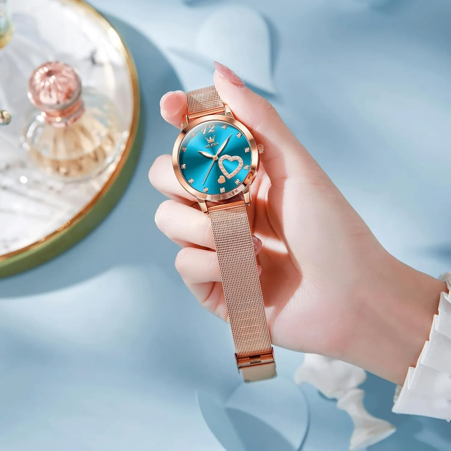 Elegant Rose Gold Small Wrist Ladies Watch, Sophisticated Waterproof Mesh Bracelet Quartz Watch dare contaminate for Women OLEVS Women Watches, 