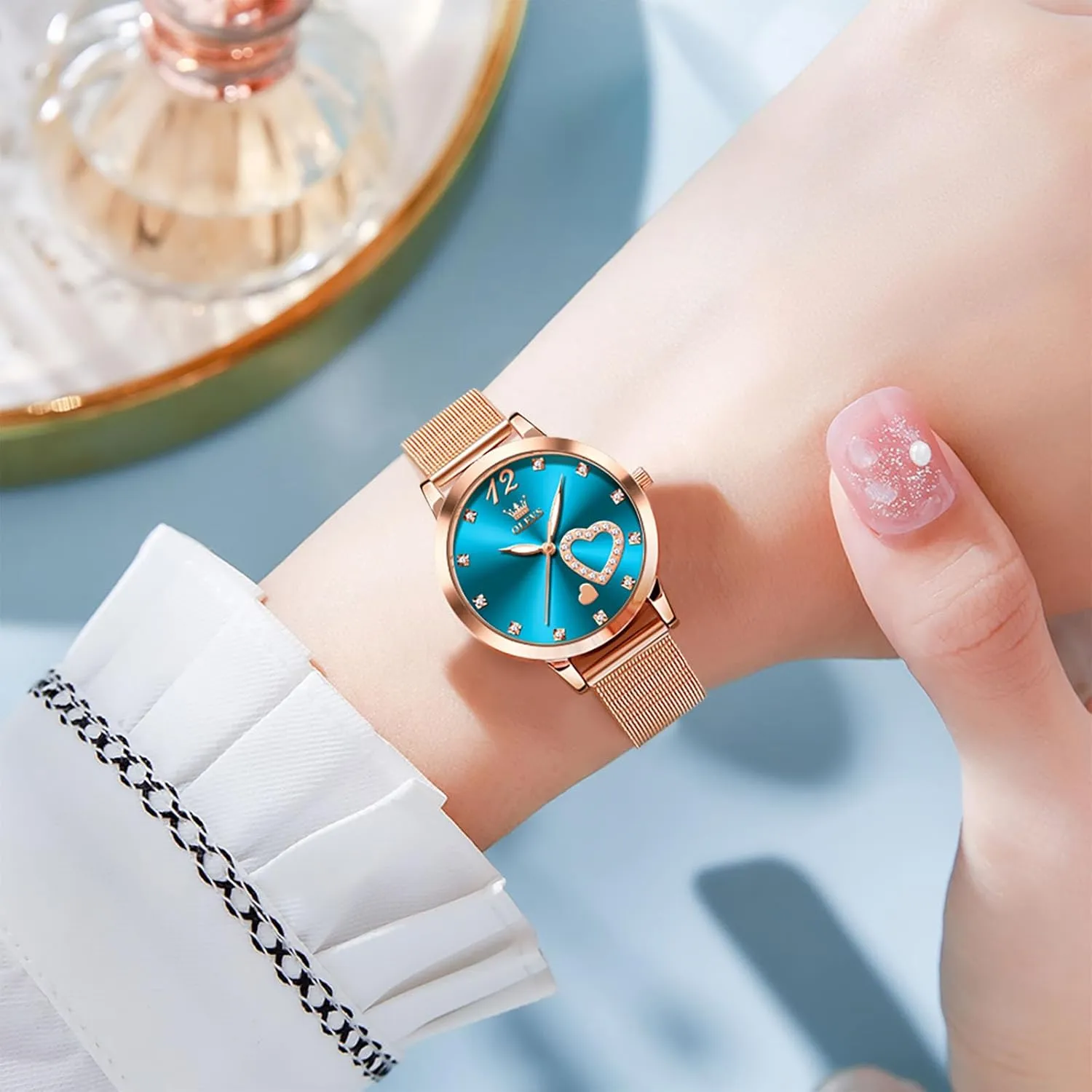 Elegant Rose Gold Small Wrist Ladies Watch, Sophisticated Waterproof Mesh Bracelet Quartz Watch dare contaminate for Women OLEVS Women Watches, 