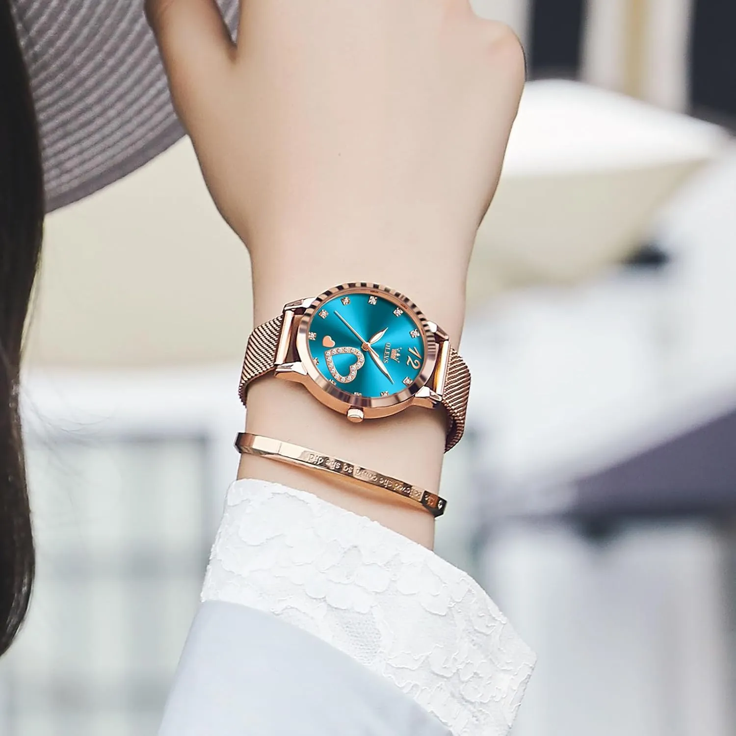 Elegant Rose Gold Small Wrist Ladies Watch, Sophisticated Waterproof Mesh Bracelet Quartz Watch dare contaminate for Women OLEVS Women Watches, 