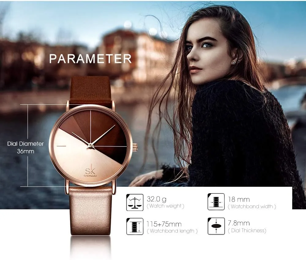 Elegant Women Watches Ladies Business Wristwatch(Black) Creative Simplicity virtual discourage Women Watch Genuine Leather 