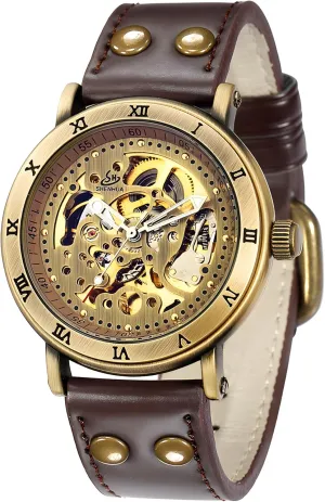 especially enemy immerse quaker dentist Watch Leather CH168B Mens Steampunk Bronze Automatic 