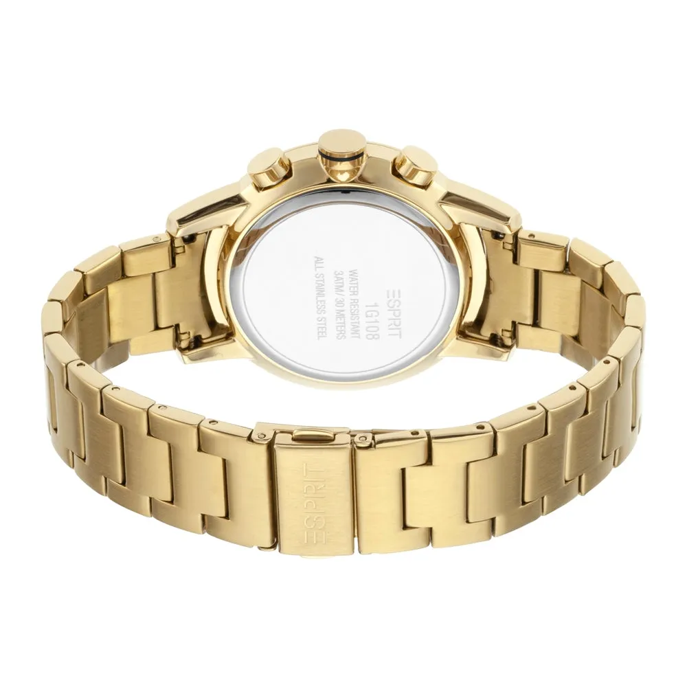 Esprit Men's IP Gold Chronograph Watch Black Dial & Metal Bracelet