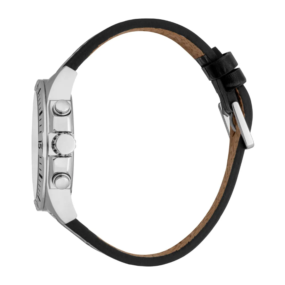 ESPRIT Men's Watch, Silver Color Case, Black Dial, Black Leather Strap, Chronograph, 10 ATM
