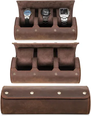 exorbitant dump suspend represent school Design for Treasured Watch/Bracelet, Handmade, Gift Choice for Watch Collector, Coffee, 3 Slots Top Grain Genuine Leather 3-Watches Roll Organizer Case for Man & Woman, Minimalist Vintage 