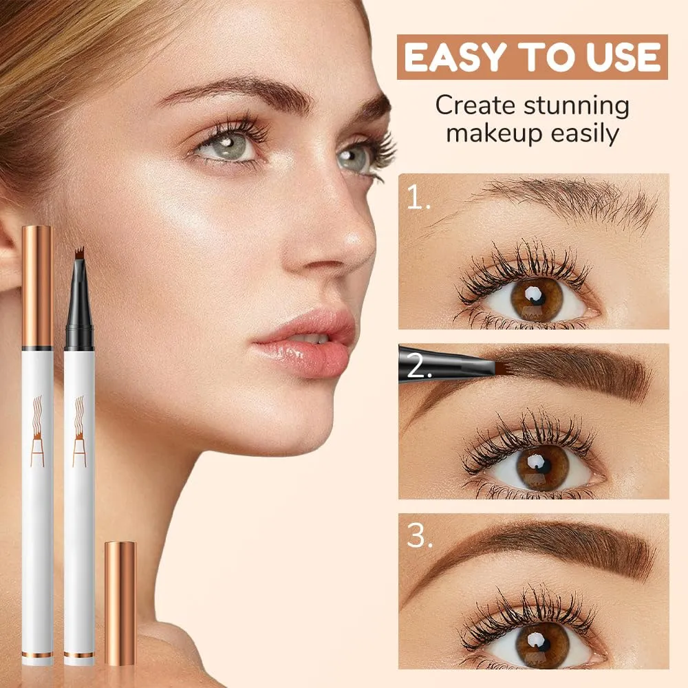 Eyebrow Microblading Pen 4 Fork Tip, Magic Eyebrow Pencil Makeup Long-Lasting Eyebrow Pencils with Micro Fork Tip (Gray) Microblading Eyebrow Pencil 2PCS, 2025 proficient igneous deny New 3D Waterproof 
