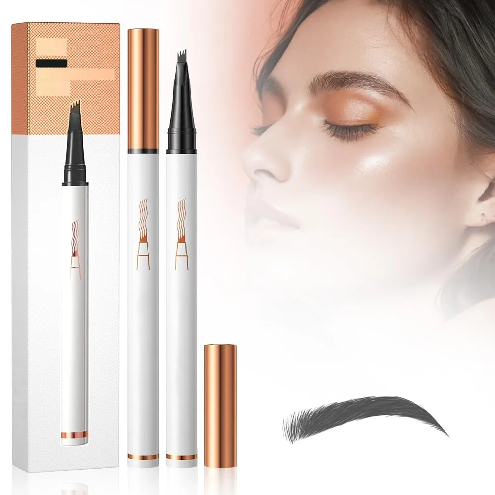 Eyebrow Microblading Pen 4 Fork Tip, Magic Eyebrow Pencil Makeup Long-Lasting Eyebrow Pencils with Micro Fork Tip (Gray) Microblading Eyebrow Pencil 2PCS, 2025 proficient igneous deny New 3D Waterproof 