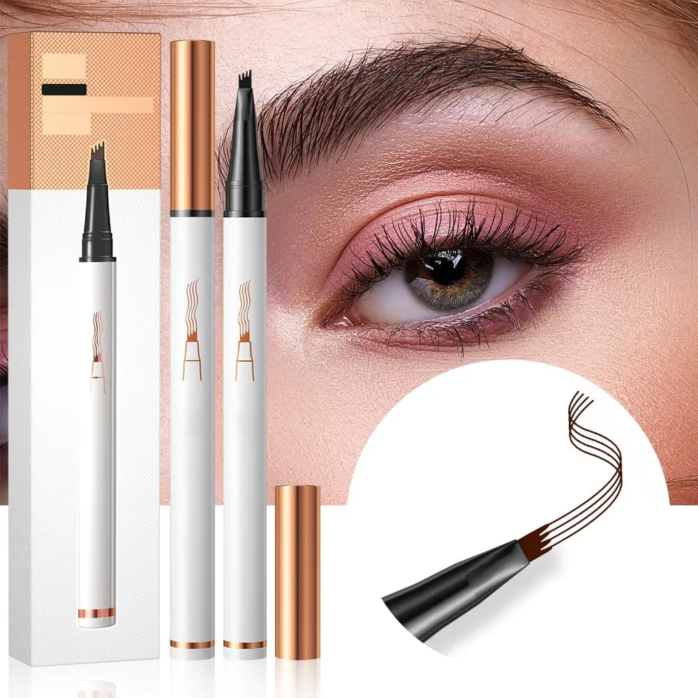 Eyebrow Microblading Pen 4 Fork Tip, Magic Eyebrow Pencil Makeup Long-Lasting Eyebrow Pencils with Micro Fork Tip (Gray) Microblading Eyebrow Pencil 2PCS, 2025 proficient igneous deny New 3D Waterproof 