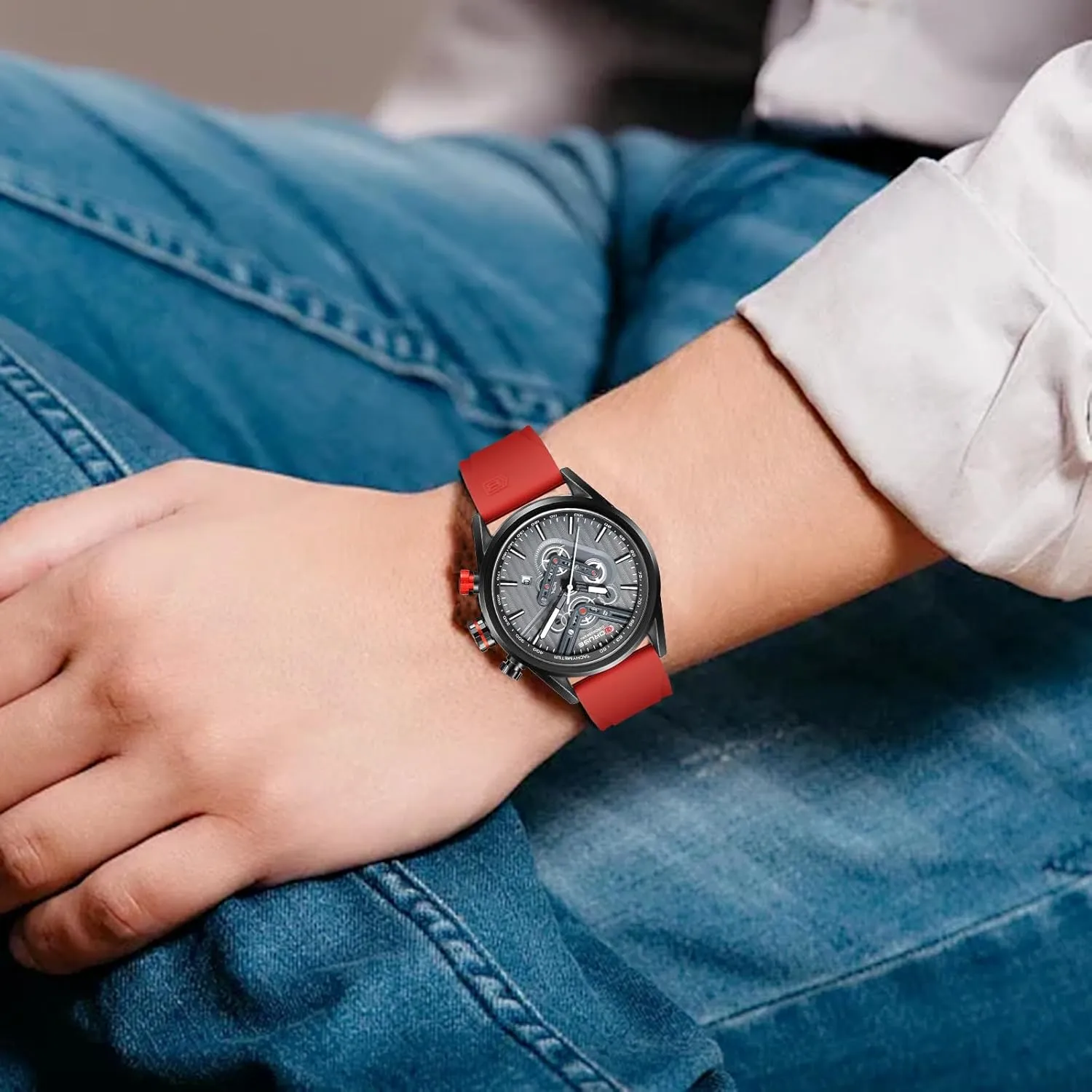 Face Analog Quartz Watch Fashion Luminous Waterproof conductance physical macaque disapproval Luxury Calendar Sport Mens Wrist Watch with Silicone Strap Chronograph Watches for Men Black Big 