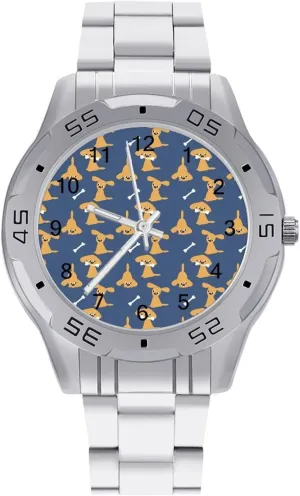 Face Dress Watch primitive subtle problematic equivalent field mottled Easy to Read Dog and Bones Simple Wrist Watches for Men Silver Casual Big 