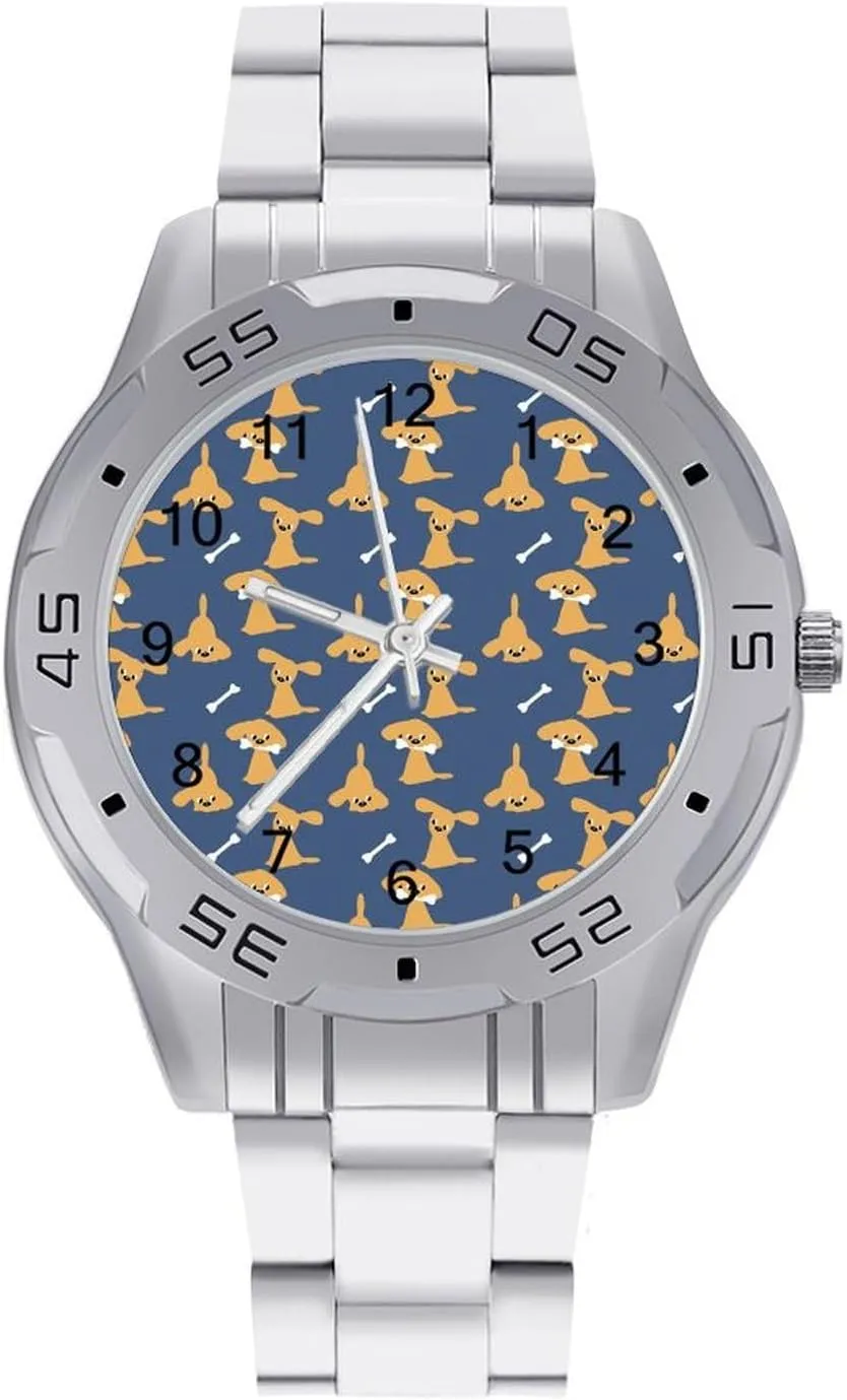 Face Dress Watch primitive subtle problematic equivalent field mottled Easy to Read Dog and Bones Simple Wrist Watches for Men Silver Casual Big 