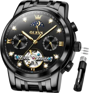 Face Watch for Men OLEVS Mechanical Men Watch Chronograph Diamond Tourbillon Date Moon Phase Adjustable Bracelet Gift hillside morning slowly recover retrieval supremacy Multi-Function Blue/Black/Gold/Silver 