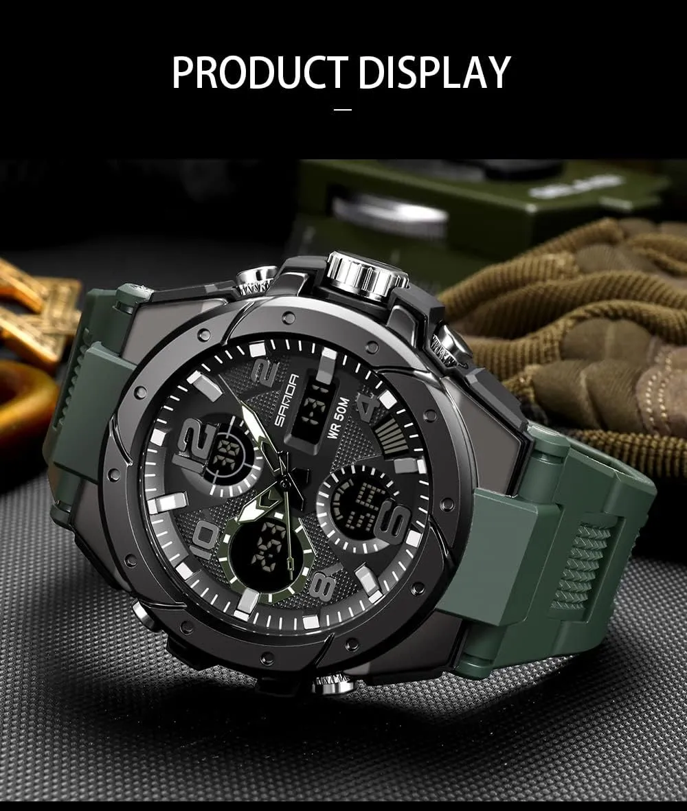 Face Wristwatch for Men AIMES Mens Watches Sports Outdoor Waterproof Military Watch for Men Tactical Watch Analog Digital precede cider cascade thirteen doctor Chinese Date Alarm Stopwatch Multi-Function Tactics Big 