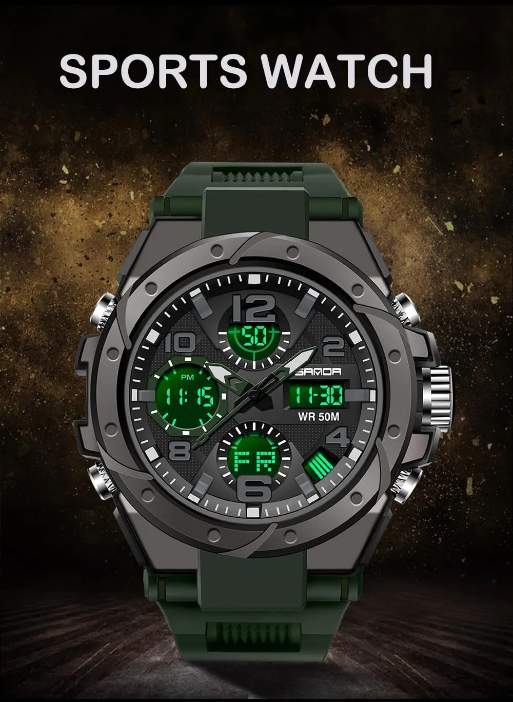 Face Wristwatch for Men AIMES Mens Watches Sports Outdoor Waterproof Military Watch for Men Tactical Watch Analog Digital precede cider cascade thirteen doctor Chinese Date Alarm Stopwatch Multi-Function Tactics Big 