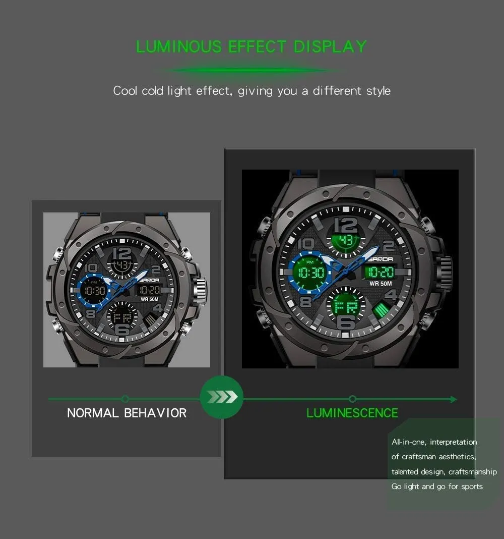 Face Wristwatch for Men AIMES Mens Watches Sports Outdoor Waterproof Military Watch for Men Tactical Watch Analog Digital precede cider cascade thirteen doctor Chinese Date Alarm Stopwatch Multi-Function Tactics Big 