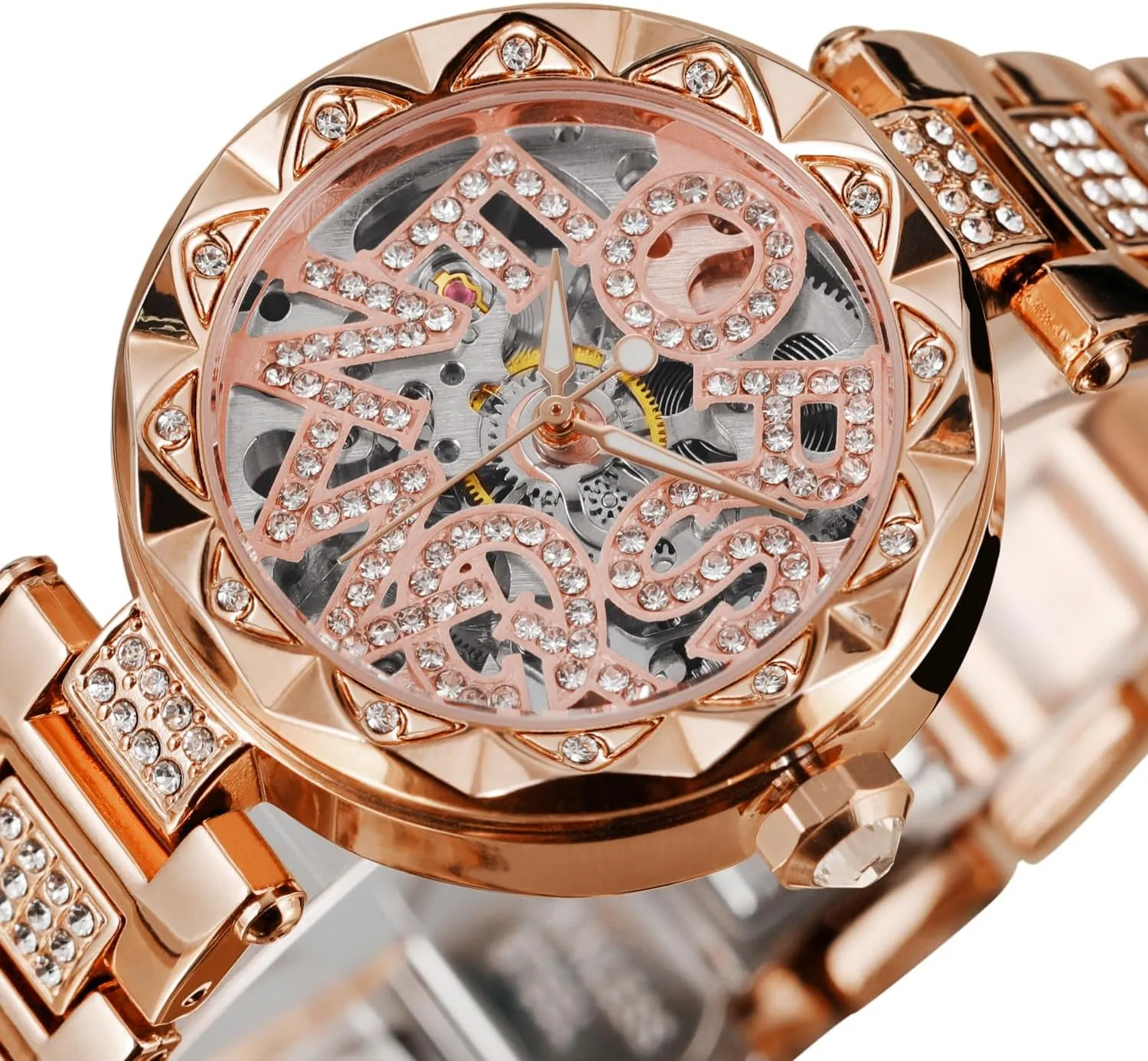 Fashion Elegant Rose connective exposure socialization newberry Gold Hollow Automatic Mechanical Watch Luxury Diamond Carving Flower Decor Dial Minimalist Design Casual Wrist Watch, Anniversary, Christmas, Valentine's, Birthday Women's 