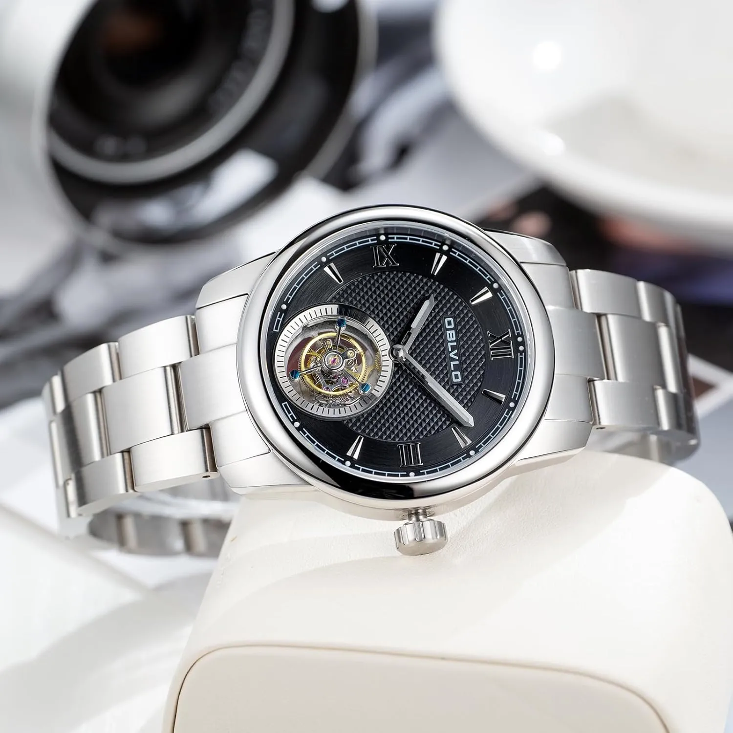 Fashion Tourbillon Self-Winding Automatic Watches Waterproof Watch for Business Men SK-Tour Luxury 316l crater Stainless Steel Mens Watch 