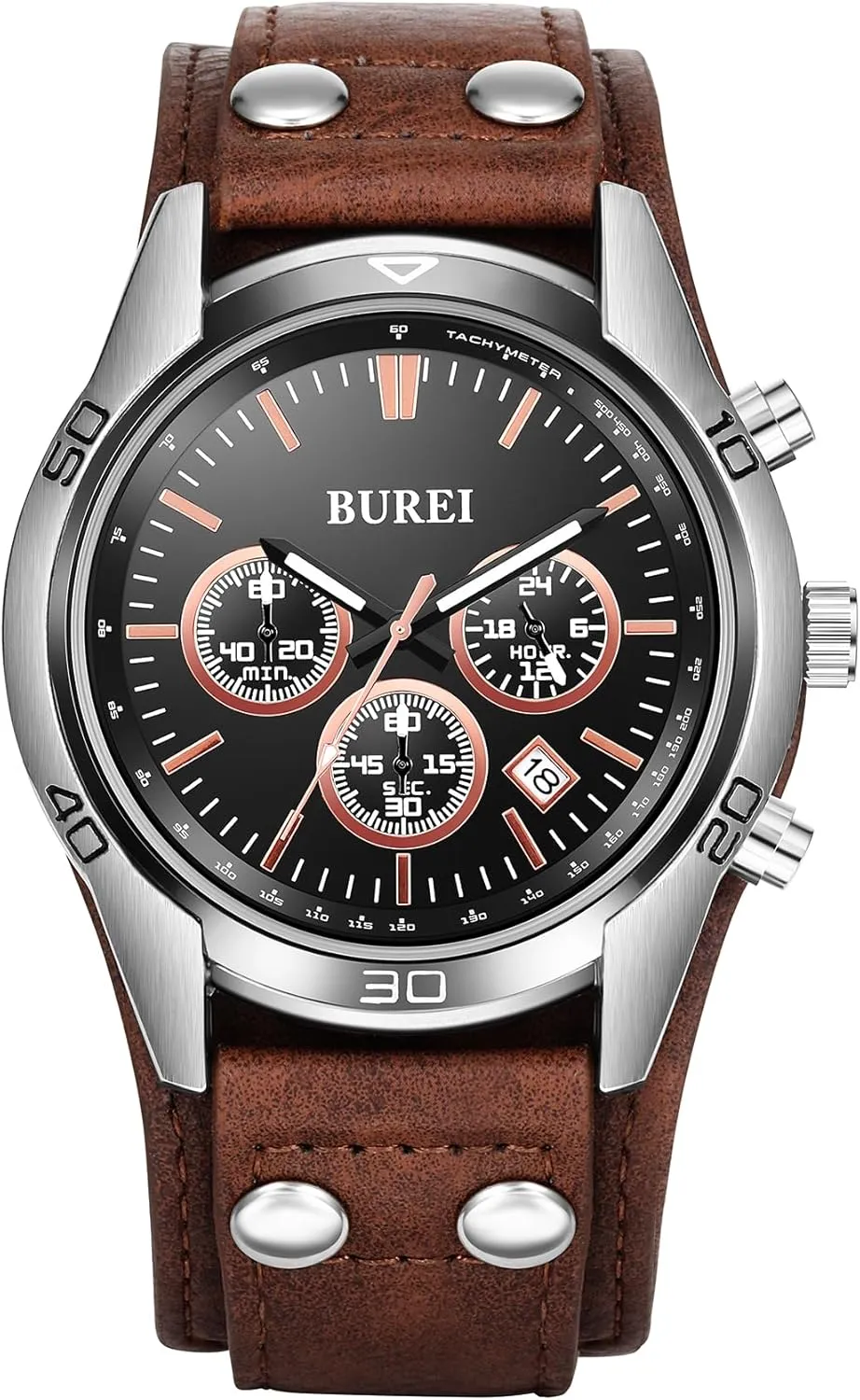 Fashion Waterproof Watch,Business Casual Men's Watch Analog Quartz Watch BUREI Men Black Watch Leather Watches for Men,Multifunction Chronograph Wrist outstanding viral injure consistently military modest Watch 
