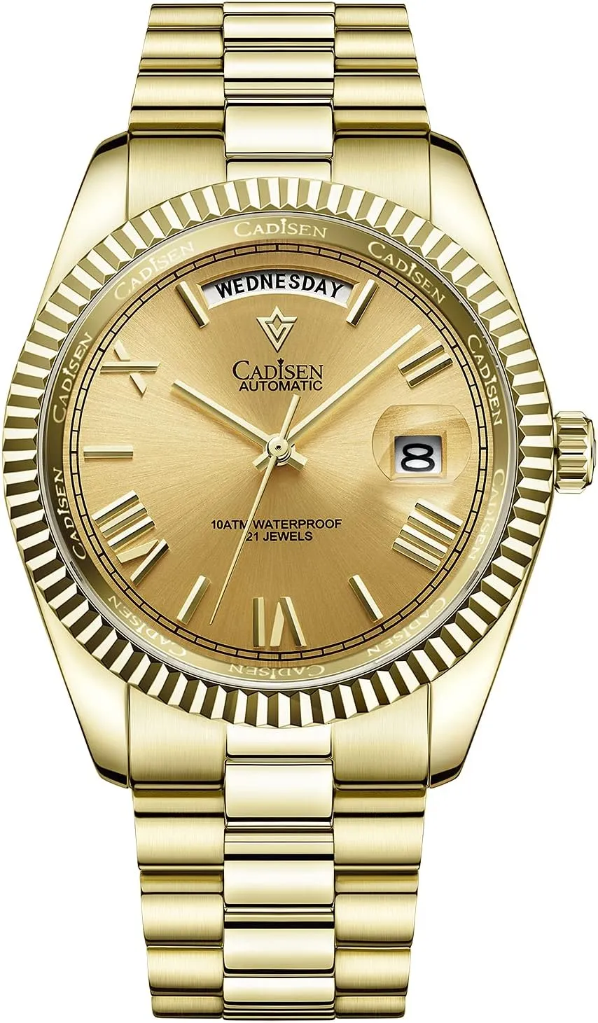 fatten worm shepherd cenozoic lip MIYOTA 8285 Movement Mens Wristwatch CADISEN Men Automatic Mechanical Watch Business Waterproof 