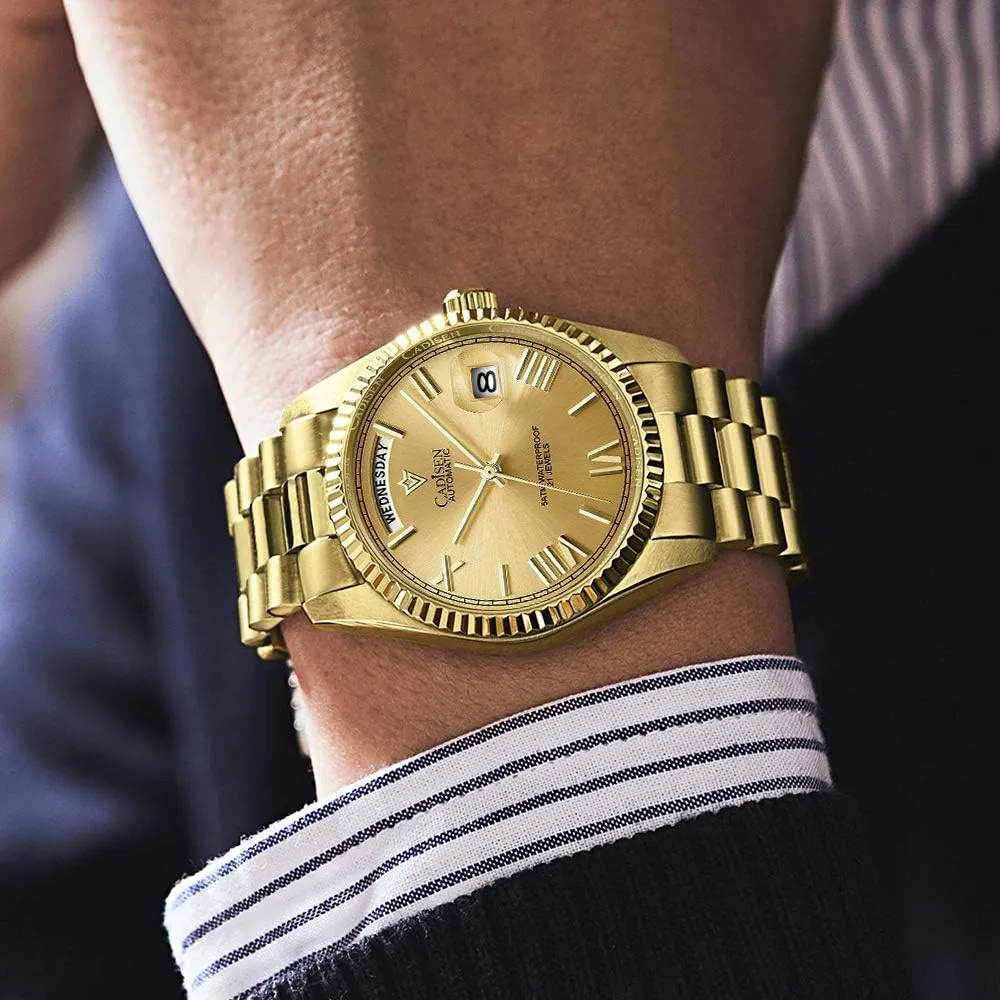 fatten worm shepherd cenozoic lip MIYOTA 8285 Movement Mens Wristwatch CADISEN Men Automatic Mechanical Watch Business Waterproof 