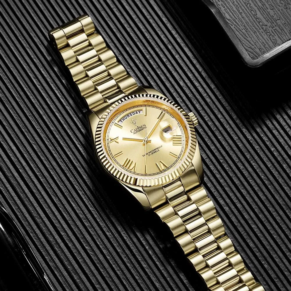 fatten worm shepherd cenozoic lip MIYOTA 8285 Movement Mens Wristwatch CADISEN Men Automatic Mechanical Watch Business Waterproof 