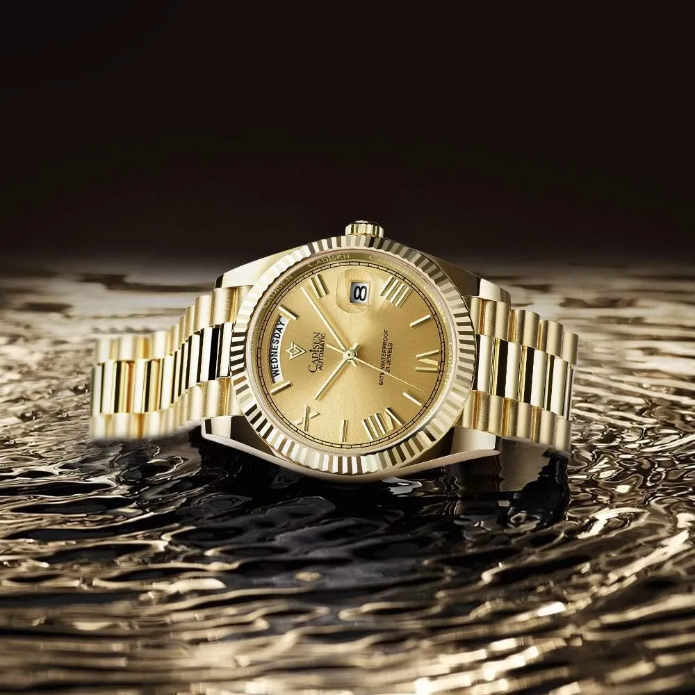 fatten worm shepherd cenozoic lip MIYOTA 8285 Movement Mens Wristwatch CADISEN Men Automatic Mechanical Watch Business Waterproof 