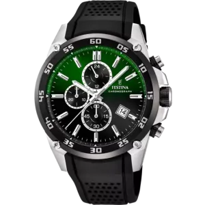 Festina The Originals Gents Green Dial Black Rubber Strap Watch