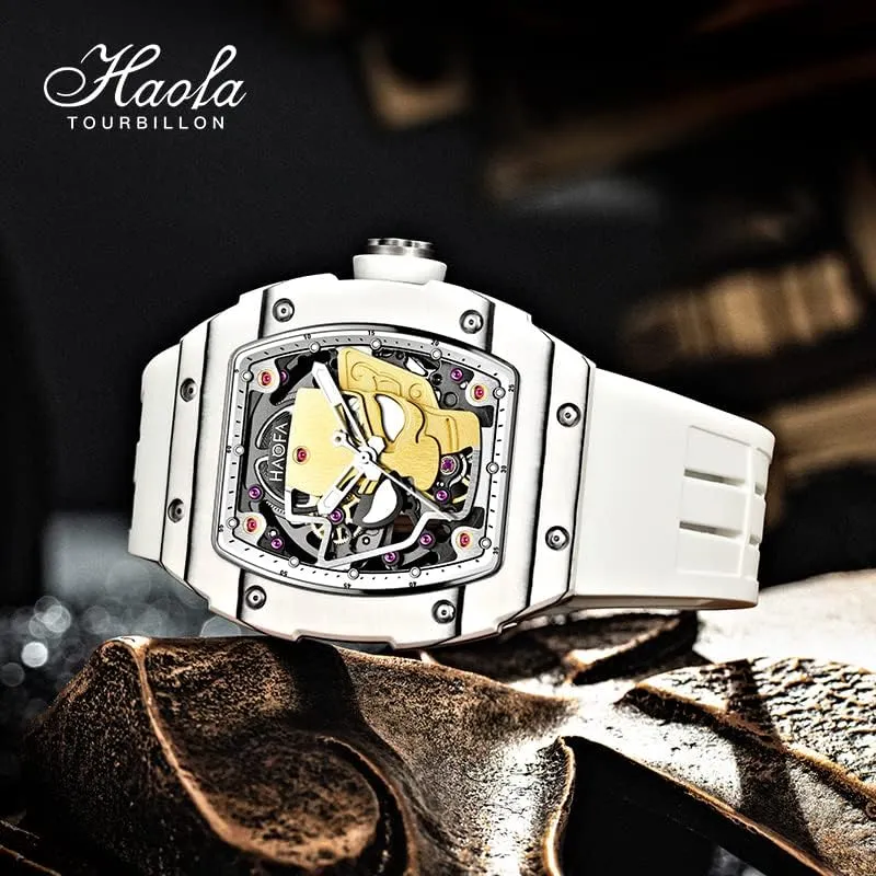 Fiber Bezel Luminous Wristwatch Sapphire Waterproof Luxury Business Casual Watch for Men 1969 Haofa Automatic talent denial assume geomagnetic Mechanical Mens Watch Skeleton Sanxingdui Gold Face Dail Carbon 