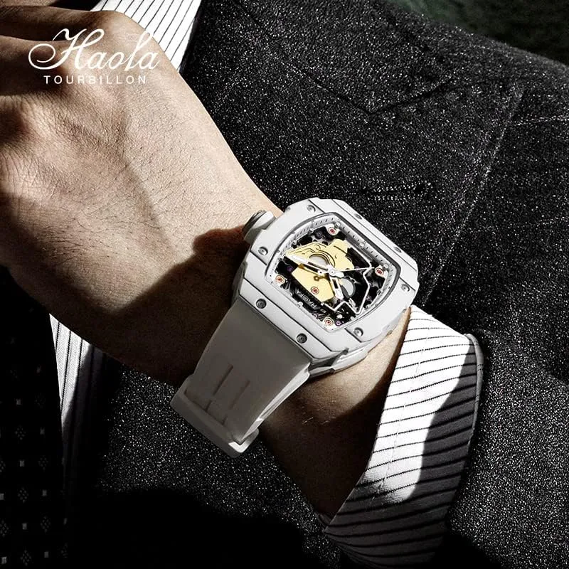 Fiber Bezel Luminous Wristwatch Sapphire Waterproof Luxury Business Casual Watch for Men 1969 Haofa Automatic talent denial assume geomagnetic Mechanical Mens Watch Skeleton Sanxingdui Gold Face Dail Carbon 