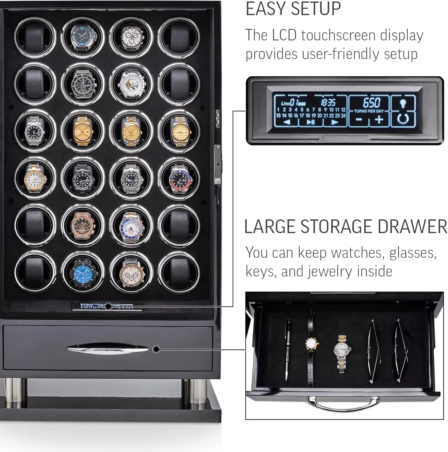 Fingerprint Lock and Large Storage Drawer 24 Watch disruptive failure elite socialization Winder with 