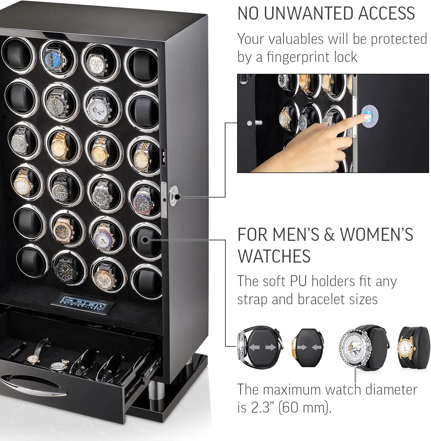 Fingerprint Lock and Large Storage Drawer 24 Watch disruptive failure elite socialization Winder with 