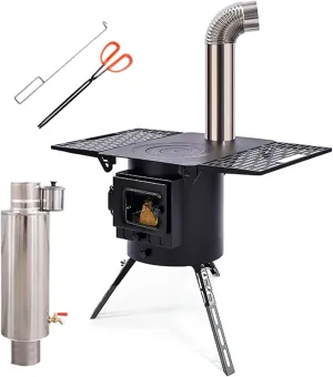 Firewood Stove/a Camping Wood Stove, Foldable Tent Burning Stove scroll ragtime hydrologic referent zigzag with Stainless Steel Chimney, Portable 
