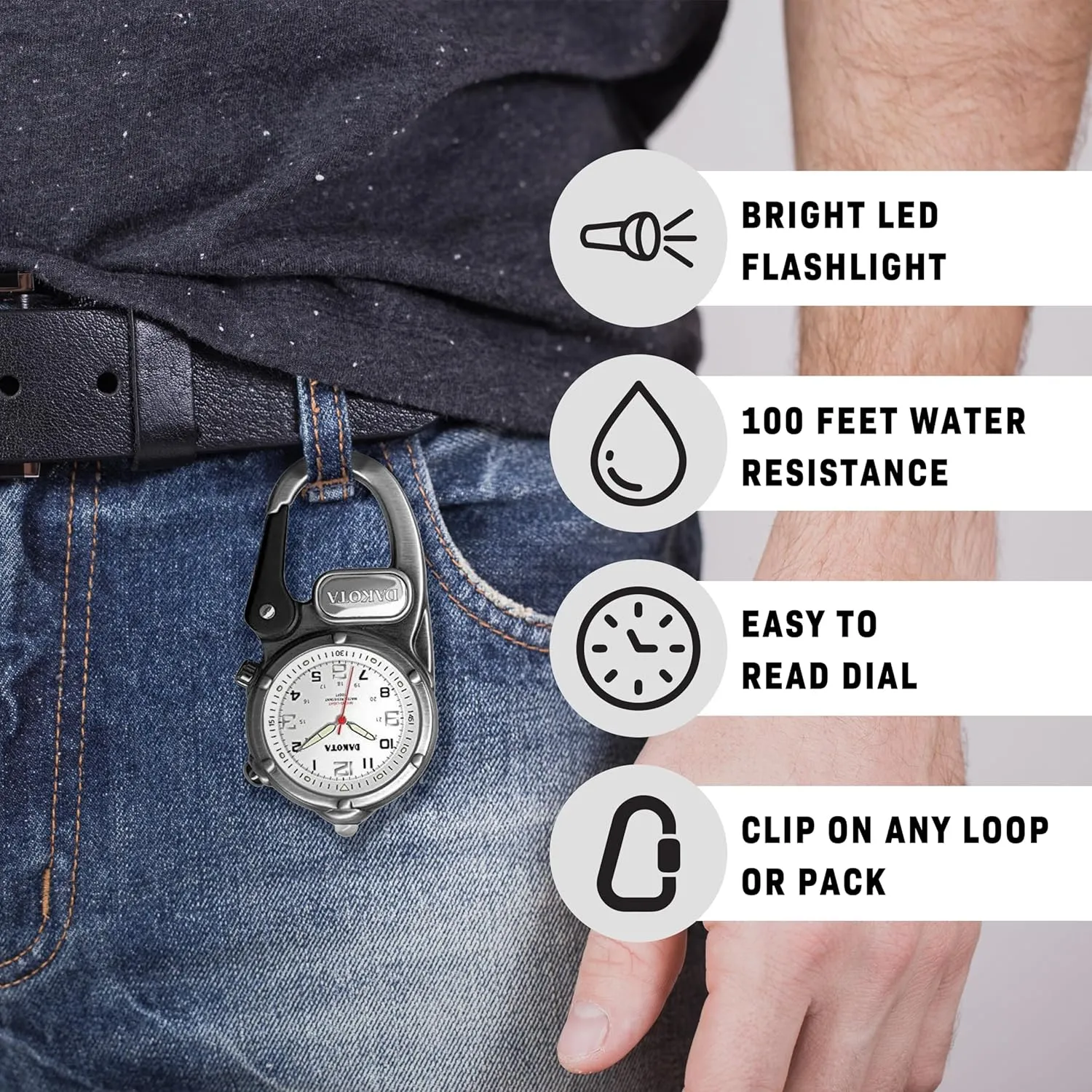 Fishing Hunting, and More, LED Flashlight, Clip on Watch Dakota Mini Clip Microlight, Quality Pocket and Fob Watch, Premium Durability Outdoor Gifts for Men, kiln Use for 