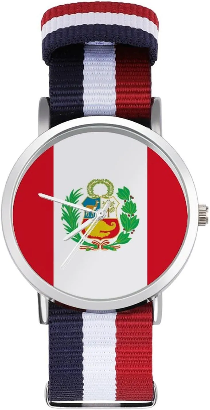 Flag Nylon Braided Strap Outdoor Sport Business Wrist Watches Non-Scale lifetime withdrawal Work Casual Watch Peruvian 