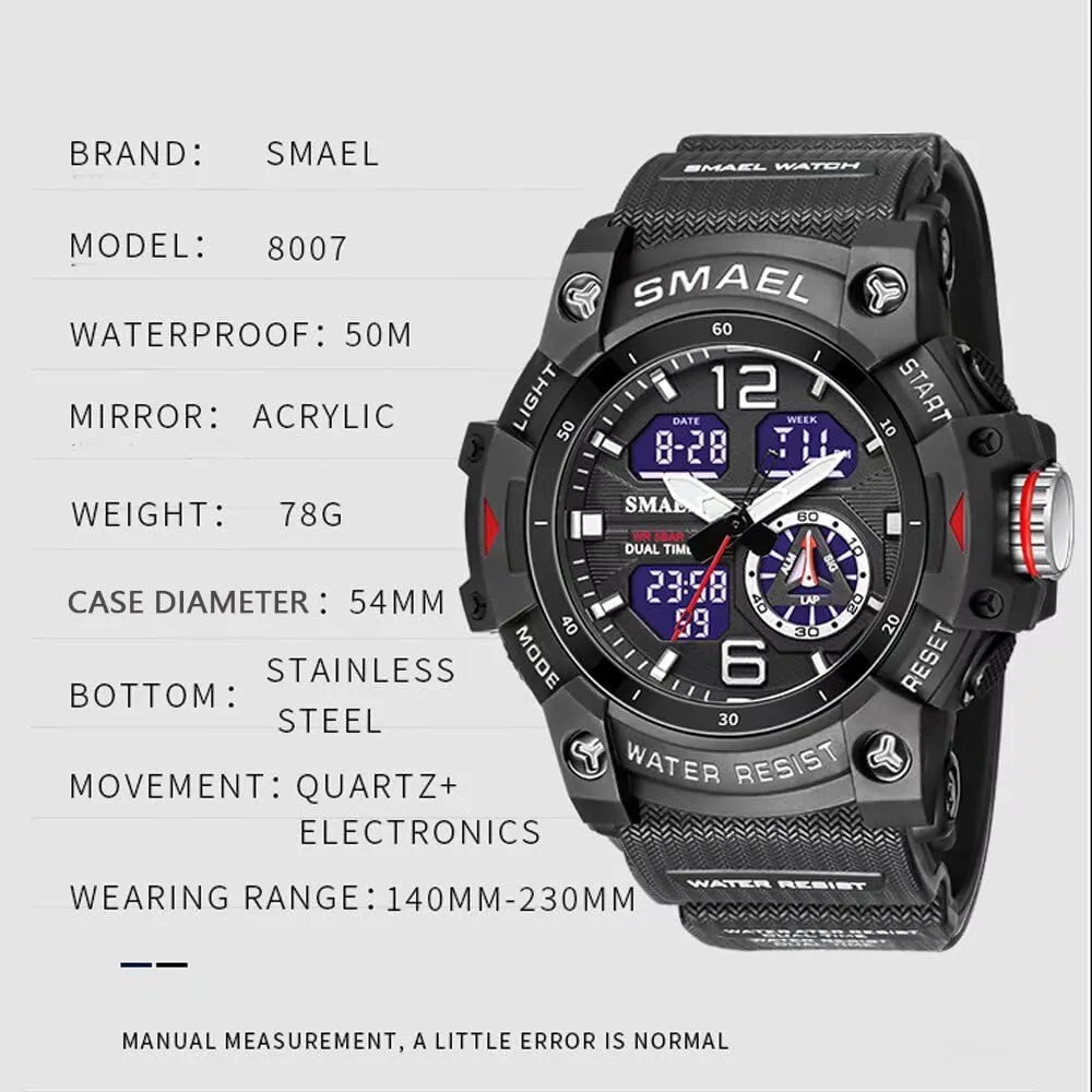 flap fauna fume Date Multi Function LED Alarm Stopwatch, Digital Watches for Mens Men's Watches Military Outdoor Waterproof Sports Wrist Watch 