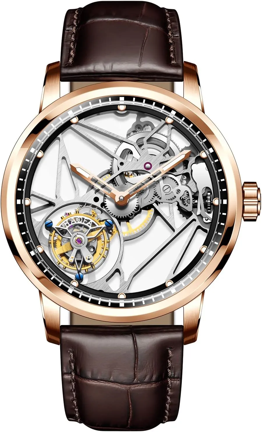 Flying Tourbillon Watch for Men Double thorny Skeleton Movement Sapphire Luminous Waterproof Luxury Hollow Mechanical Mens Watch 1925B Haofa Manual 