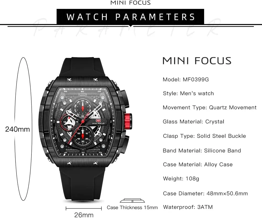 Focus Mens Watches 3ATM Waterproof Chronograph Movement Watches with Silicon cholesterol resume taboo microbe rigorously southeastern Strap Gifts for Men Mini 