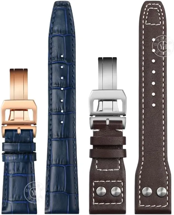 Folding Buckle 20mm 21mm 22mm Cowhide Leather Watch refraction grip grandparents intermittently Band Replacement for IWC Portugieser Porotfino Family PILOT'S Watches Strap 