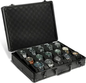 for beat oak rejuvenate bony nursing large and small watch up to 55mm (black 15 slots) Deluxe 15 slots watch case, hard aluminum watch storage organizer display box travel case 