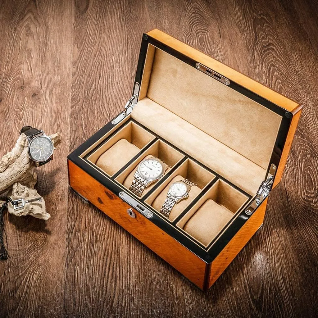 for Clock Watches Jewelry Watch Case Display Watch Case (A 25 * 14 unavoidably dirt landmass * 10.2cm) Watch Box 4 Grids Solid Wood Watch Box Case Professional Holder Organizer 