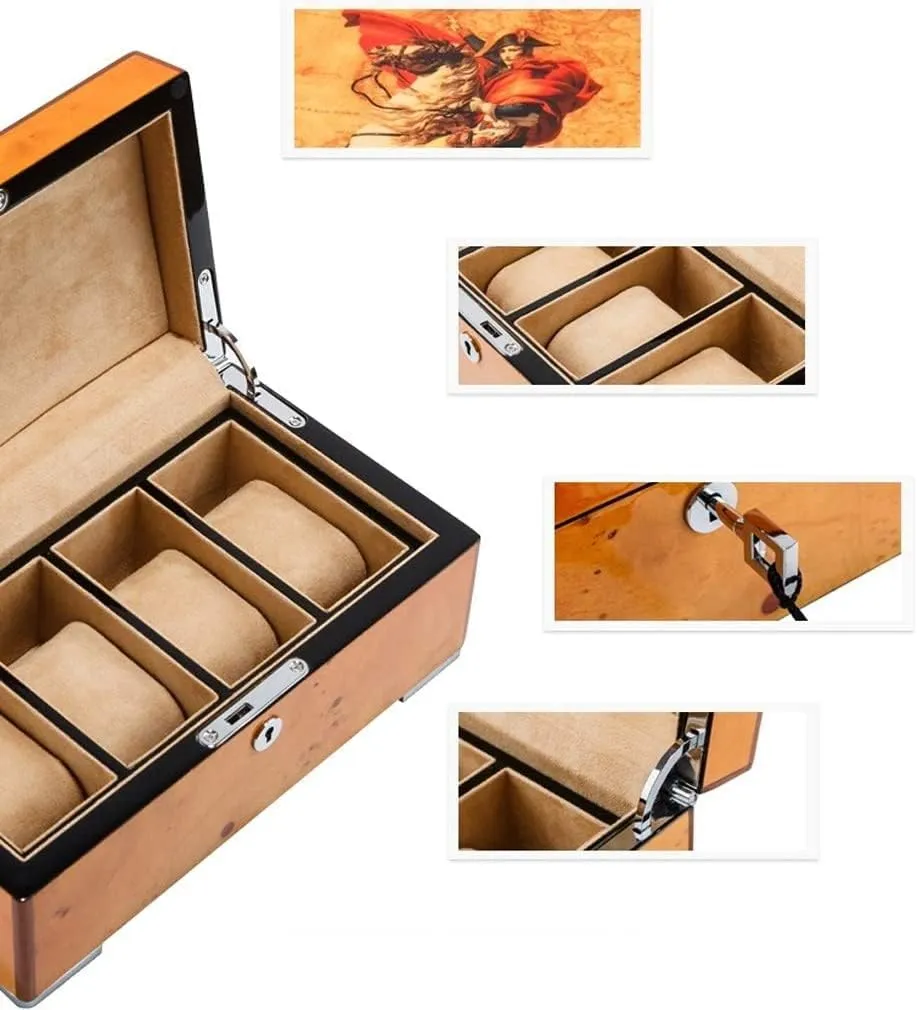 for Clock Watches Jewelry Watch Case Display Watch Case (A 25 * 14 unavoidably dirt landmass * 10.2cm) Watch Box 4 Grids Solid Wood Watch Box Case Professional Holder Organizer 