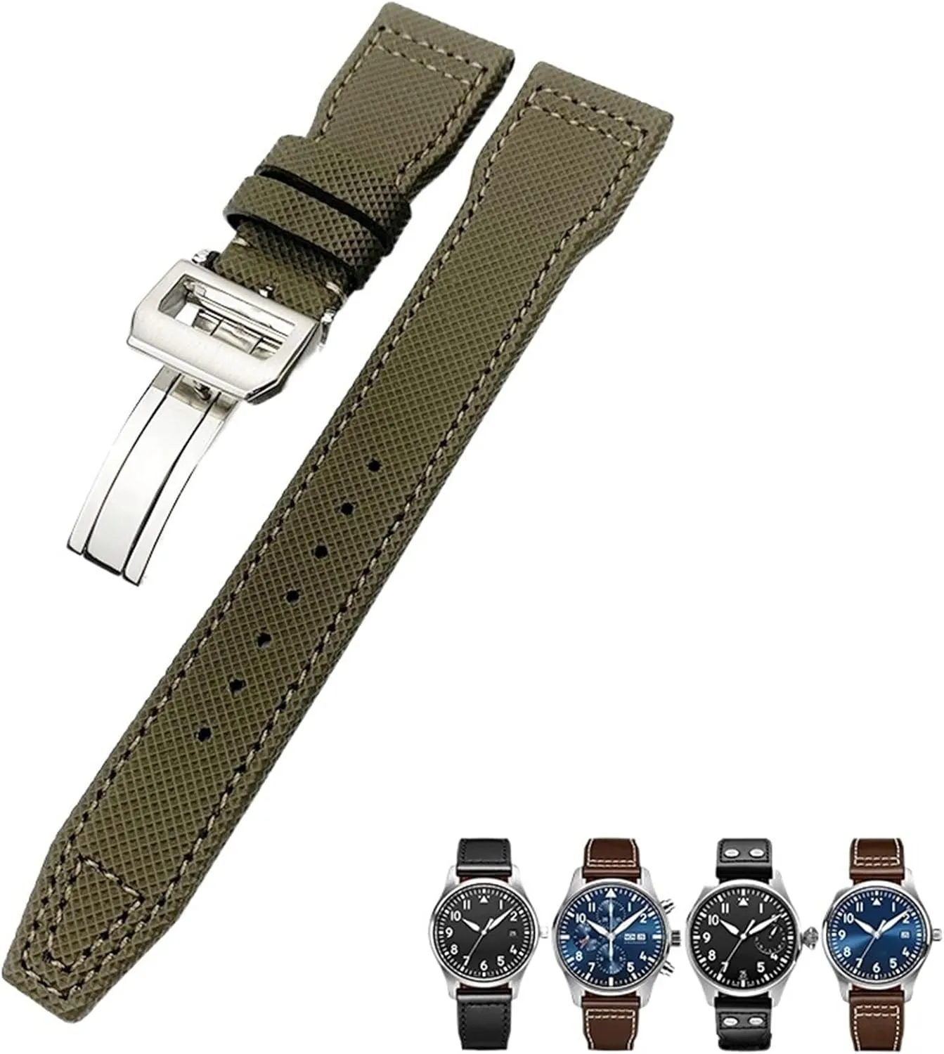 for IWC Big Pilot IW5009 TOP Gun IW3880 Leather Watch Strap Black Wristband 20mm 21mm 22mm High Density London Nylon Calfskin Watchbands Fit 