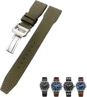 for IWC Big Pilot IW5009 TOP Gun IW3880 Leather Watch Strap Black Wristband 20mm 21mm 22mm High Density London Nylon Calfskin Watchbands Fit 